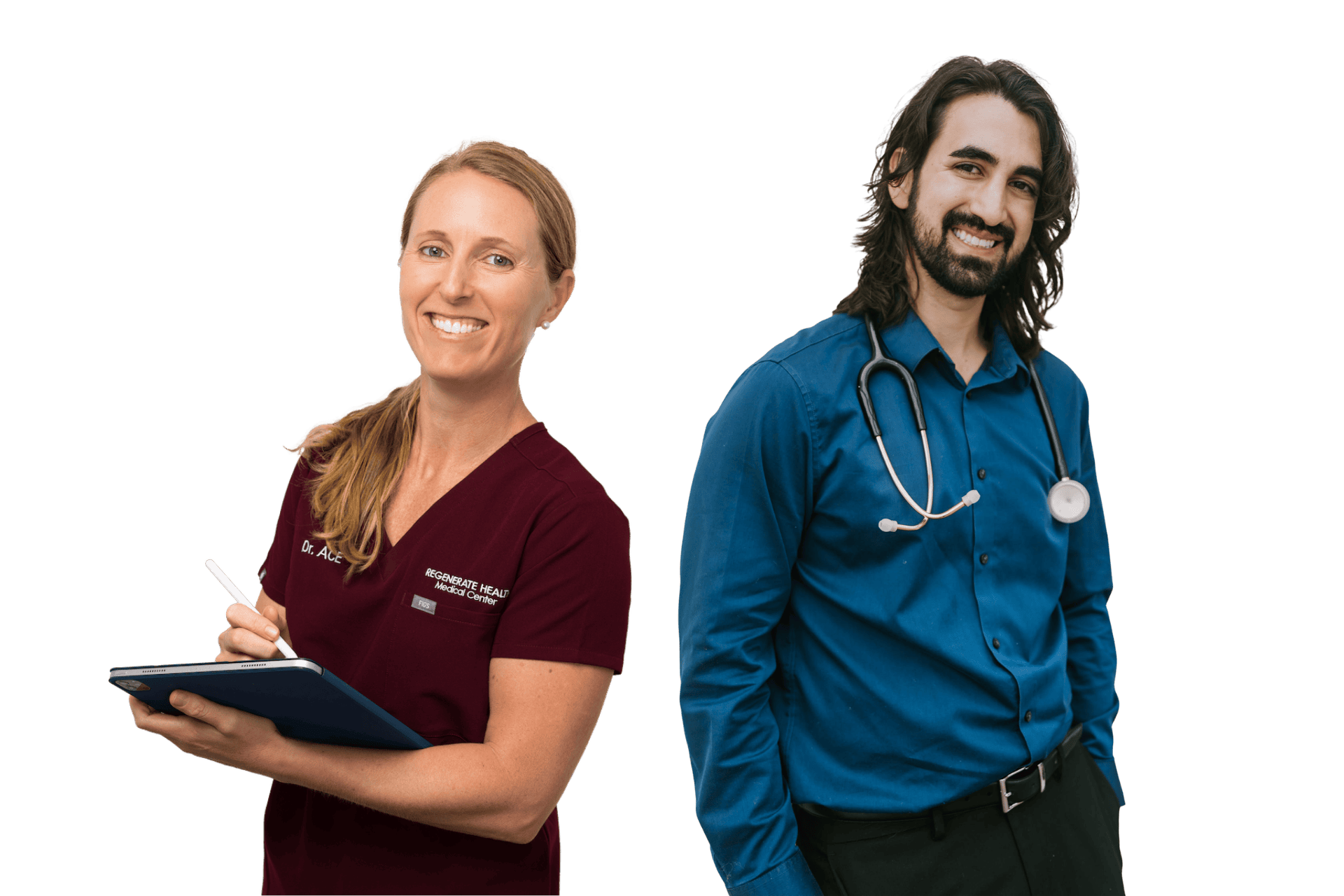 Female medical provider in black scrubs smiling in a horizontal professional staff portrait.