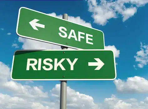 Signposts labeled safe and risky illustrating safety questions